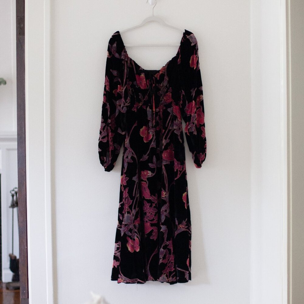 Anthropologie Hutch Black Velvet Floral Midi Dress XS
